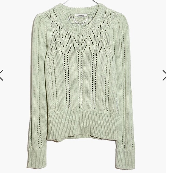 Madewell Sweater Pointelle Puff-Sleeve Sweater In Mint Sage